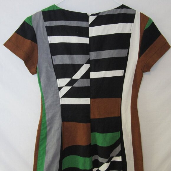 Derek Lam Abstract Linen Sheath Dress Brown Gray Striped Womens 6 - Picture 6 of 7